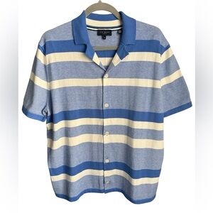 Ted Baker Men’s 4 Blue Ivory Stripe Cotton Cashmere Knit Button Front Polo Shirt